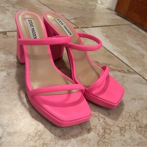 Steve Madden Hot Pink Platform Block Heels Two Straps